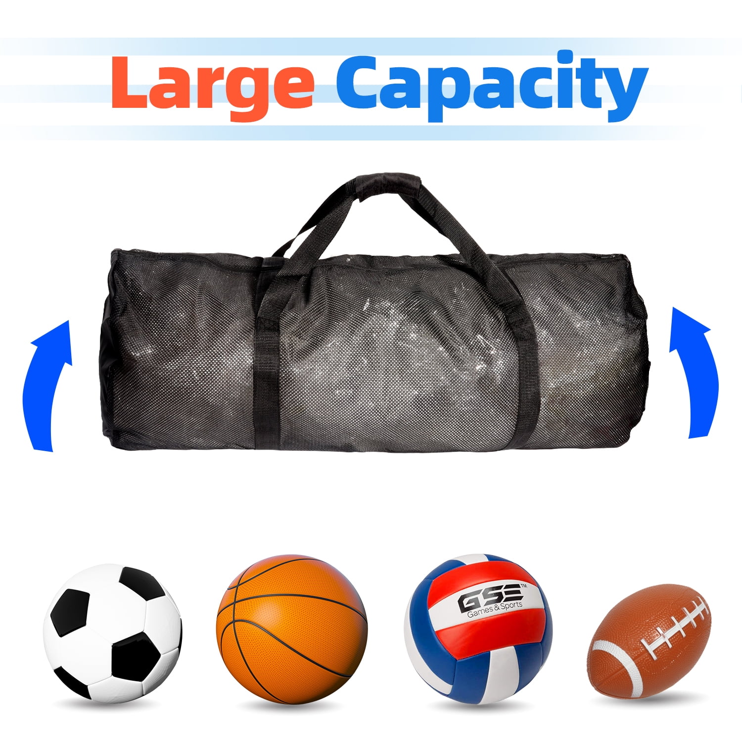 GSE Games & Sports Expert 6 Pack Large Mesh Duffel Bag with Zipper. Sport Equipment Scuba Bag for Sport Balls, Team Practice, Swimming Gear, Diving, Rafting, Water Sports - Black