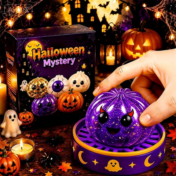 Halloween Glitter Dumpling Squishy Toys, Mystery Halloween Blink Box Random Stress Ball with Storage Case, Slow Rebound Stretch Toy Classroom Party Favors A1-1PC