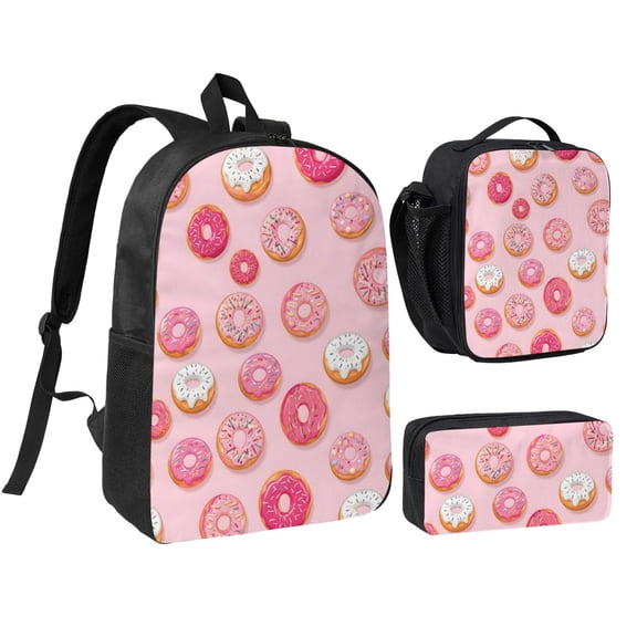 Donut Backpack Set 3pc Including Backpack, Lunch Bag and Pen Bag Combination