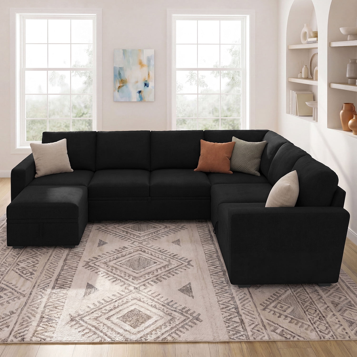Marrber Modular Sleeper Sectional Sofa Couch Pull Out Couch for Living Room, Black