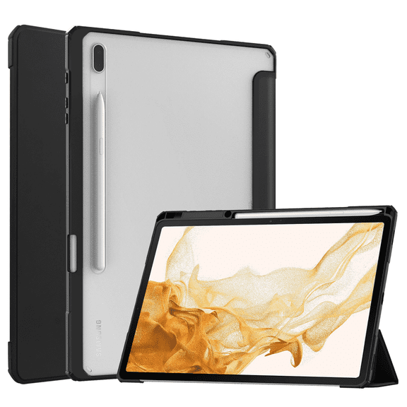 for Samsung Galaxy Tab S8  12.4 2022 (SM-X800/X806) / Tab S7 FE 12.4-Inch 2021 / Tab S7 Plus 12.4 2020 with S Pen Stand, Transparent Tablet Back with Auto Wake, Black