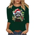 thumbnail image 2 of ClodeEU Women's Christmas Print Sweatshires,t Round Neck 3/4 Sleeve Blouse,Tunic Shirts Tops Green,Womens Plus XL, 2 of 3