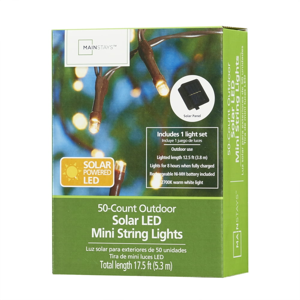 Mainstays 50Count Solar LED Outdoor Mini String Warm White Lights