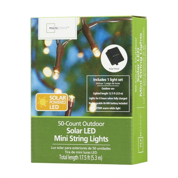Mainstays 50Count Solar LED Outdoor Mini String Warm White Lights