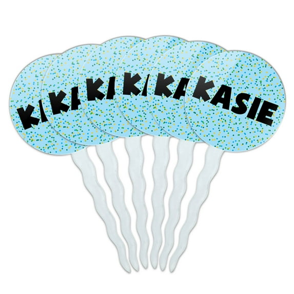 Kasie Cupcake Picks Toppers - Set of 6 - Blue Speckles