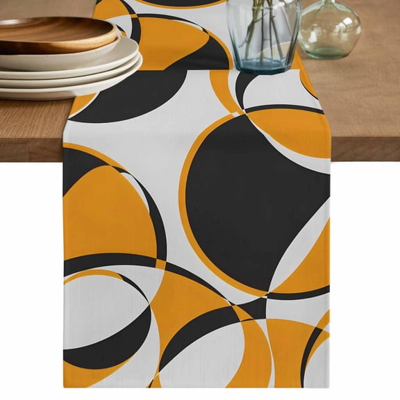 Orange Geometric Table Runner 60 Inches, Modern Abstract Lines Textured Bed Runner Dresser Scarves Tabletop for Indoor Outdoor Parties/Ceremony/Banquet, 13" x 60"
