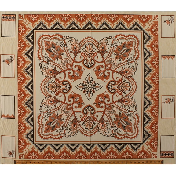 36.25" X 44" Panel Moda Sandy Gervais Plush Floral Motifs Terra Cotta Tan Cotton Fabric Panel (17890-21)