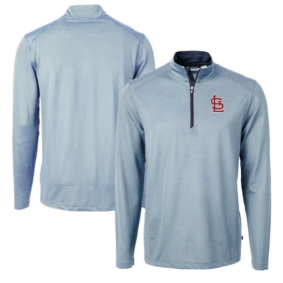Men's Cutter & Buck Light Blue/Navy St. Louis Cardinals Virtue Eco Pique Micro Stripe Recycled Quarter-Zip Pullover Top