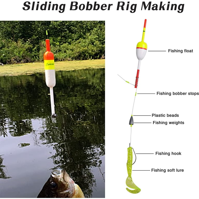 Bobber Stops for Fishing Floats,100Pack Slip Bobber Stops String Knots with  Plastic Beads 