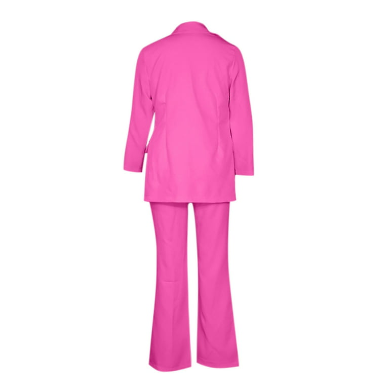 FRSASU Plus Size Long Sleeve clearance,Women's Long Sleeve Solid Suit Pants  Elegant Business Suit Sets Two-piece Suit Hot Pink 8(L)