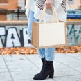 thumbnail image 4 of husxh Women Burlap Jute Tote Bag Large Capacity Canvas Grocery Tote Handbag Contrast Color Ladies Outdoor Handbag, 4 of 9