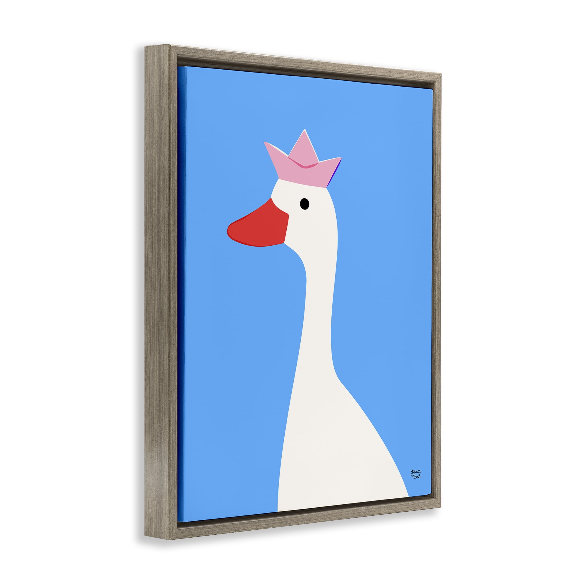 Stupell Industries Crowned Goose on Blue Animals Painting Brown Floater Framed Canvas Art Print Wall Art, 25 x 31