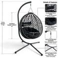 thumbnail image 2 of Aukfa Egg Swing Chair with Stand, Indoor Outdoor Hanging Wicker Basket Chair, 350 lbs Capacity, Aluminum Steel Frame with Cushion & Headrest for Patio & Bedroom,Black, 2 of 12