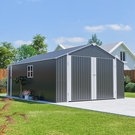TK 12x20 FT Shed Outdoor Metal Garage Shed with Spacious 1810 CUFT Capacity Durable Double-Door Design All-Weather Prote