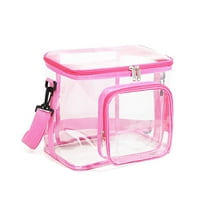 JeashCHAT Clear Lunch Bag for Work Picnic, PVC Plastic Lunch Bag with Zipper Closure and Front Pocket, Reusable Heavy Duty Lunch Box with Adjustable Shoulder Strap