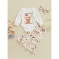 thumbnail image 2 of Infant Baby Girls Easter 3Pcs Outfit Letter Print Long Sleeve Romper with Flare Pants and Bow Headband Set, 2 of 8