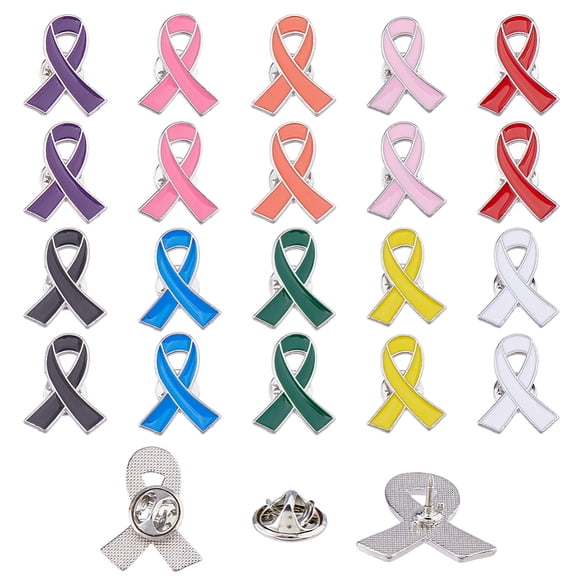 100/50/20Pcs 10 Colors Breast Cancer Ribbon Pins Breast Cancer Awareness Lapel Pins Alloy Awareness Badges Enamel Hope Ribbon Brooches DIY