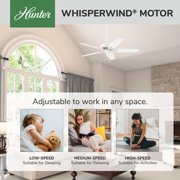 Hunter - Builder Indoor Ceiling Fan, 52-inch, Snow White, Traditional-style, 3-speed WhisperWind Motor, 53240, for living rooms, bedrooms, home offices, kitchens