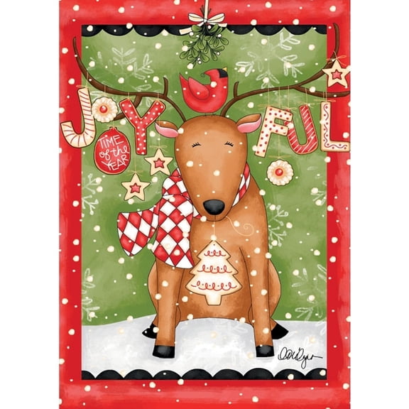 Lang Companies, Joyful Reindeer Outdoor Flag-Mini - 12 x 18 by LoriLynn Simms