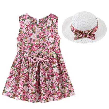 

Zlekejiko Kids Toddler Baby Girls Spring Summer Floral Sleeveless Hat Princess Dress Clothing Girls Christmas Dress for College Girls
