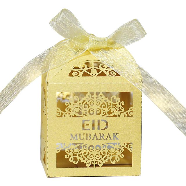 Blue green 100 Uds. Caja de dulces Eid Mubarak decoración de Ramadán Cajas de Regalo de corte hueco suministros para fiestas musulmanas islámicas