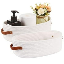 Bxaolu Small Storage Basket for Shelves, Woven Basket for Organizing, Durable & Skin-Friendly Cube Shelf Closet Organizer Bins, Toy Storage Organizers Bin, Modern Home Decor with Handles,White