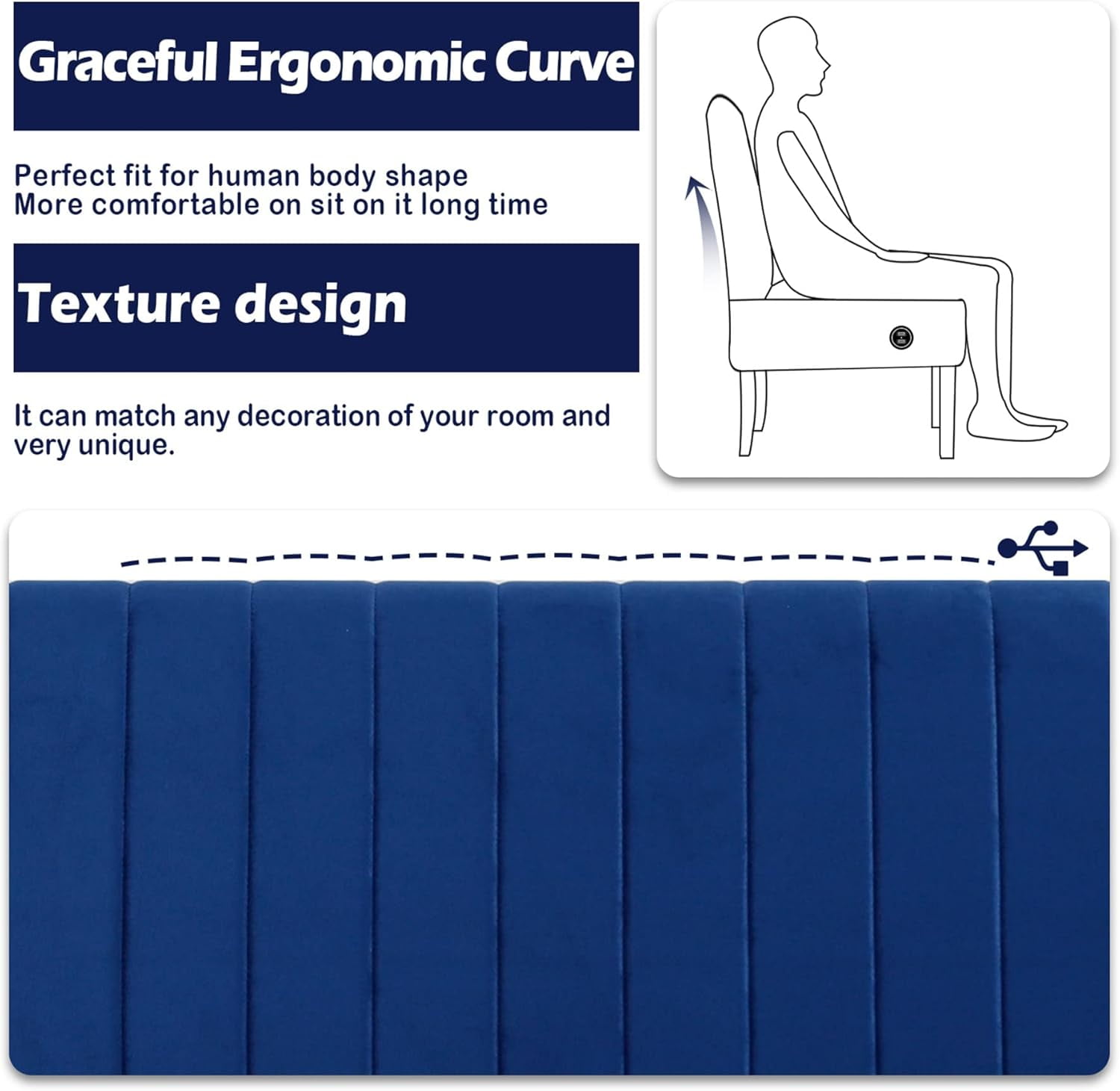 LAZZO 43" Mini Small Comfy Couch Armless Loveseat Sofa with USB Port, Blue