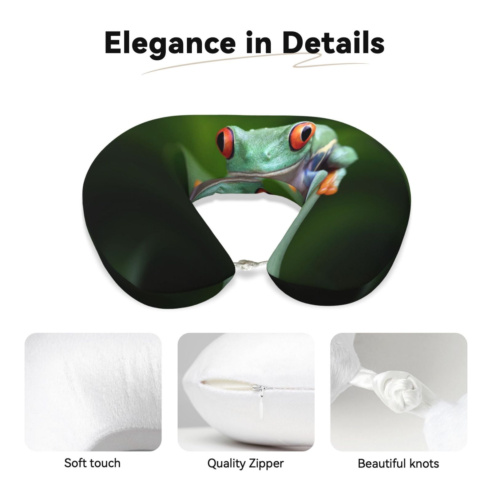 Xecao Red-Eyed Tree Frog Print Memory Foam Cervical Neck Pillow Versatile U-Shaped Pillows for Home,Office,Camping,Travelling,Soft Washable Cover