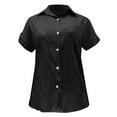 thumbnail image 4 of Rovga Women Shirt Solid Color Tops Lapel Short Sleeve Tees Fashion Summer Casual Workout Basic Tops Black L, 4 of 5
