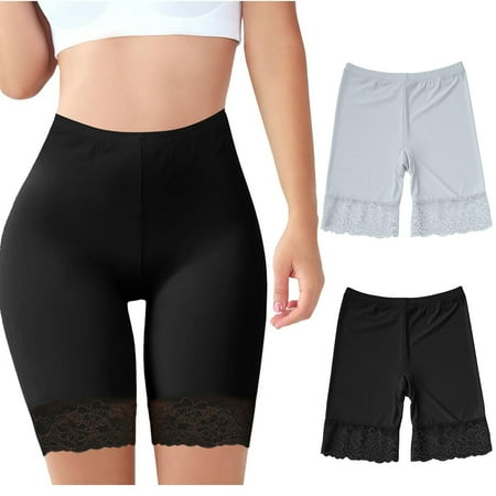ylioge Womens Silk Underwear Plus Size L-4X Long Leg Boy Shorts High Waisted Lace Splice Lightweight Stretchy No Show Boxer Briefs Panties Clearance