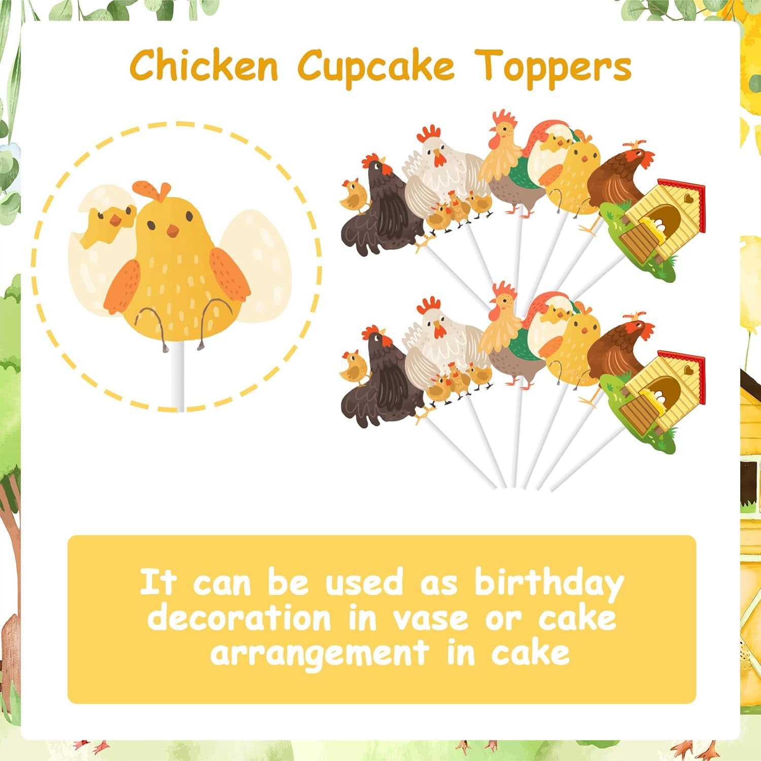 24 Stück Huhn Cupcake Topper – Gold Glitter Küken, Für Bauernhof-Thema Geburtstag Oder Babyparty