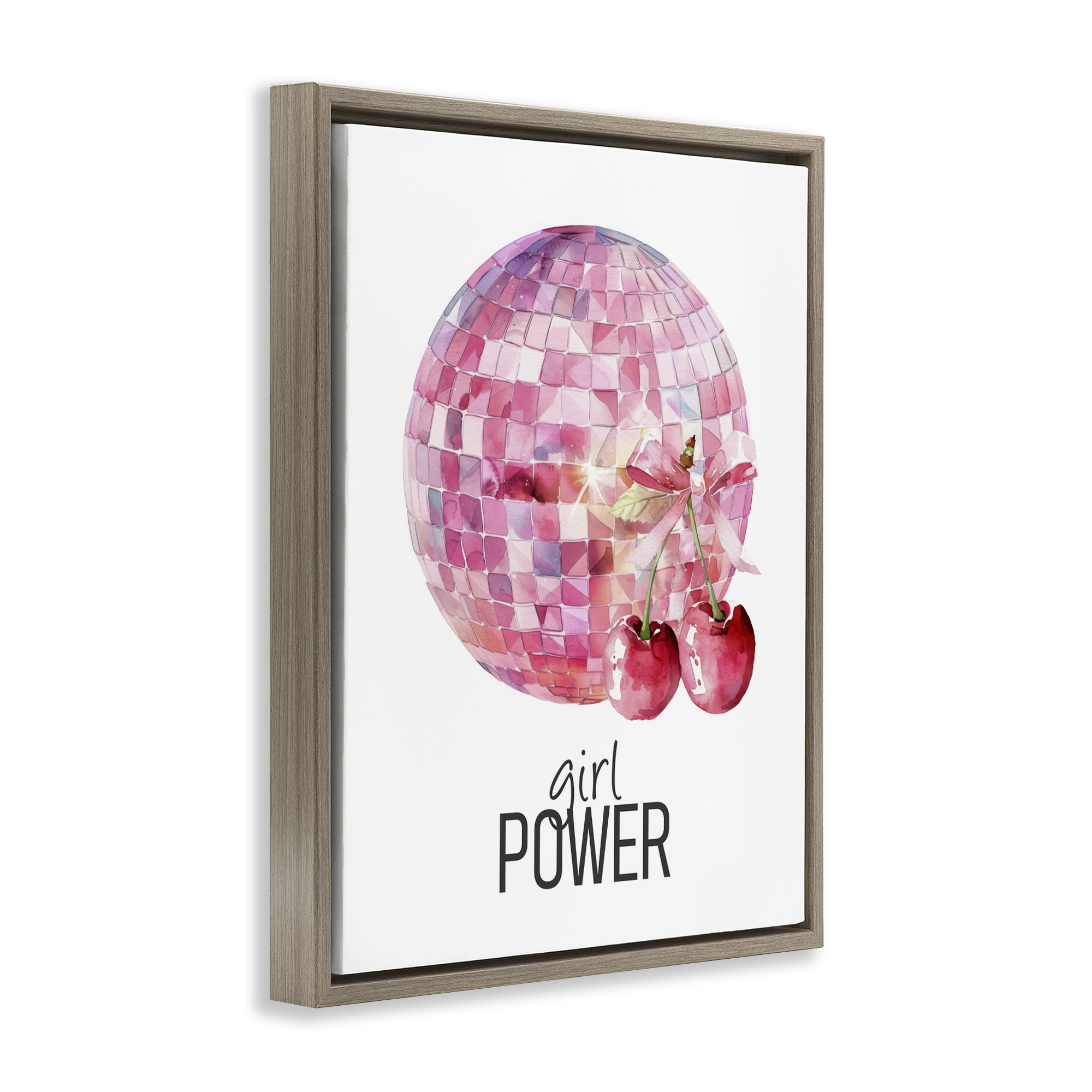 Girl Power Disco Cherries Brown Framed Floater Canvas Wall Art, design by Kim Allen