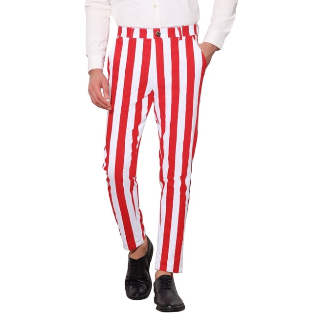 Pantalones INSPIRE CHIC para hombres, pantalones a rayas, ajuste ceñido, bloque de color, con botones y cremallera, pantalones de vestir 36 rojo y blanco
