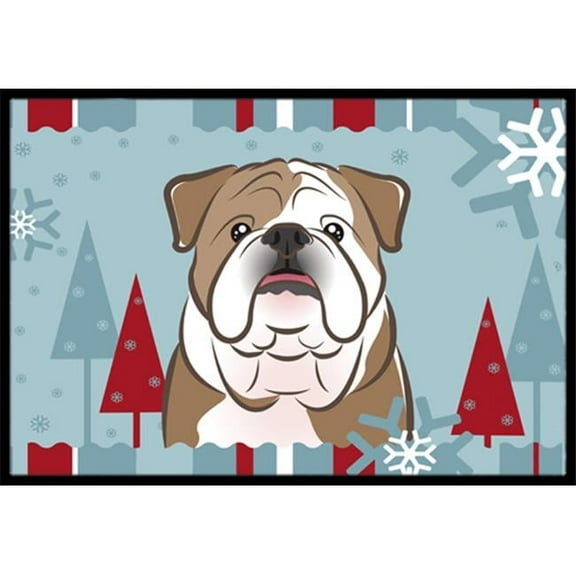 Winter Holiday English Bulldog Indoor & Outdoor Mat, 18 x 27 in.
