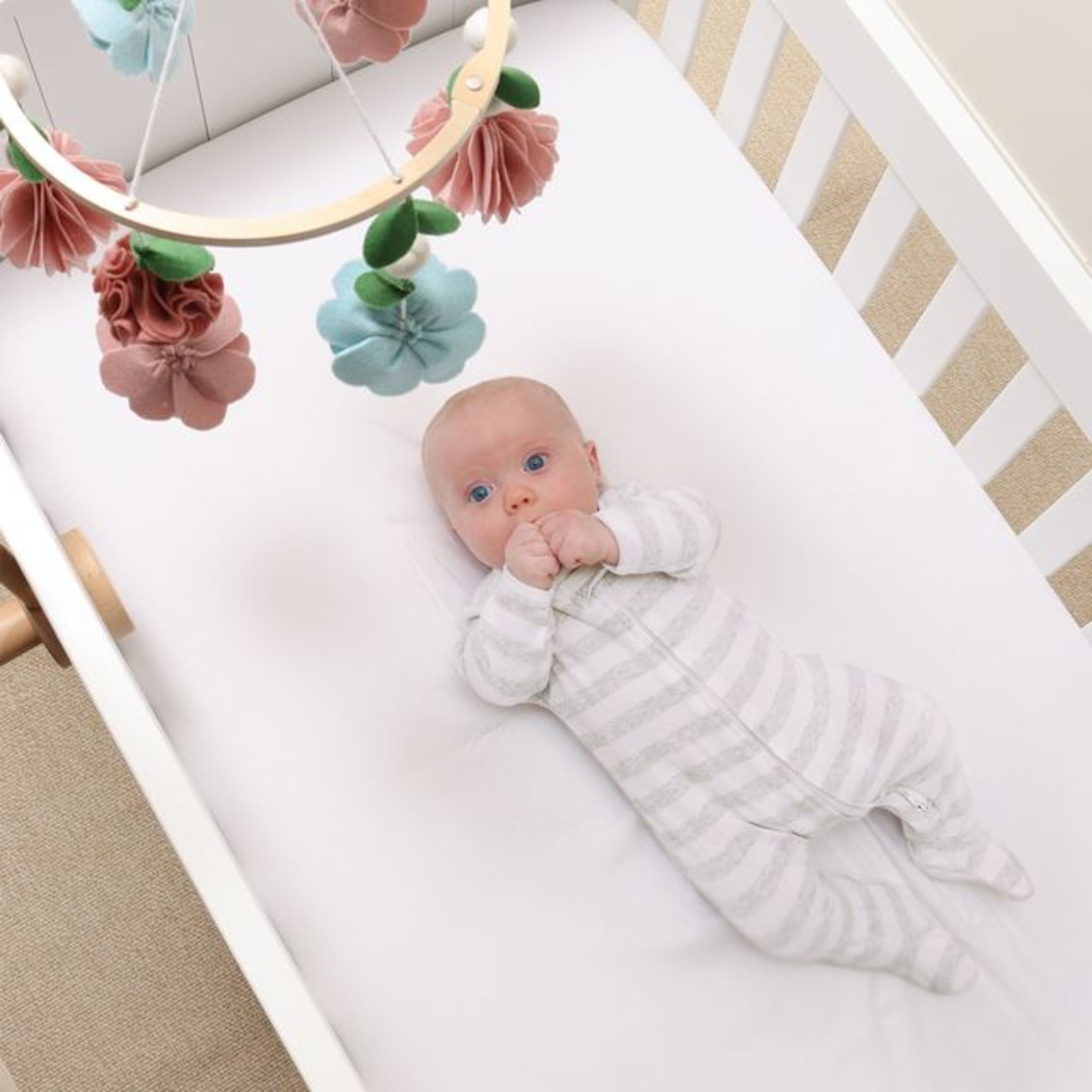 The Peanutshell Wildflower Baby Musical Wooden Crib Mobile