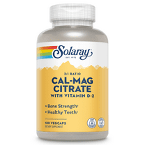 Solaray Calcium Magnesium Citrate 2:1 Ratio with Vitamin D2, Healthy Bone, Muscle & Nerve Support, 30 Serv, 180 VegCaps