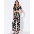 thumbnail image 2 of INSPIRE CHIC Conjunto Bohemio Floral De Dos Piezas Para Mujer, Informal, Con Cuello Cuadrado, Blusas Cortas Y Pantalones De Pierna Ancha Con Cintura Anudada Negro M, 2 of 5