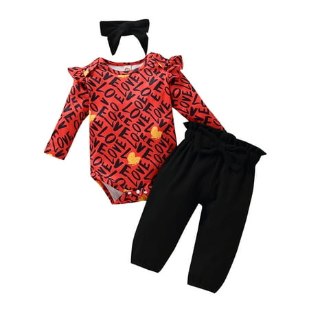 

Fesfesfes Newborn Infant Baby Jumpsuit Print Romper Bodysuit+Solid Pants+Headband Set Outfits Plus Size Clearance $10