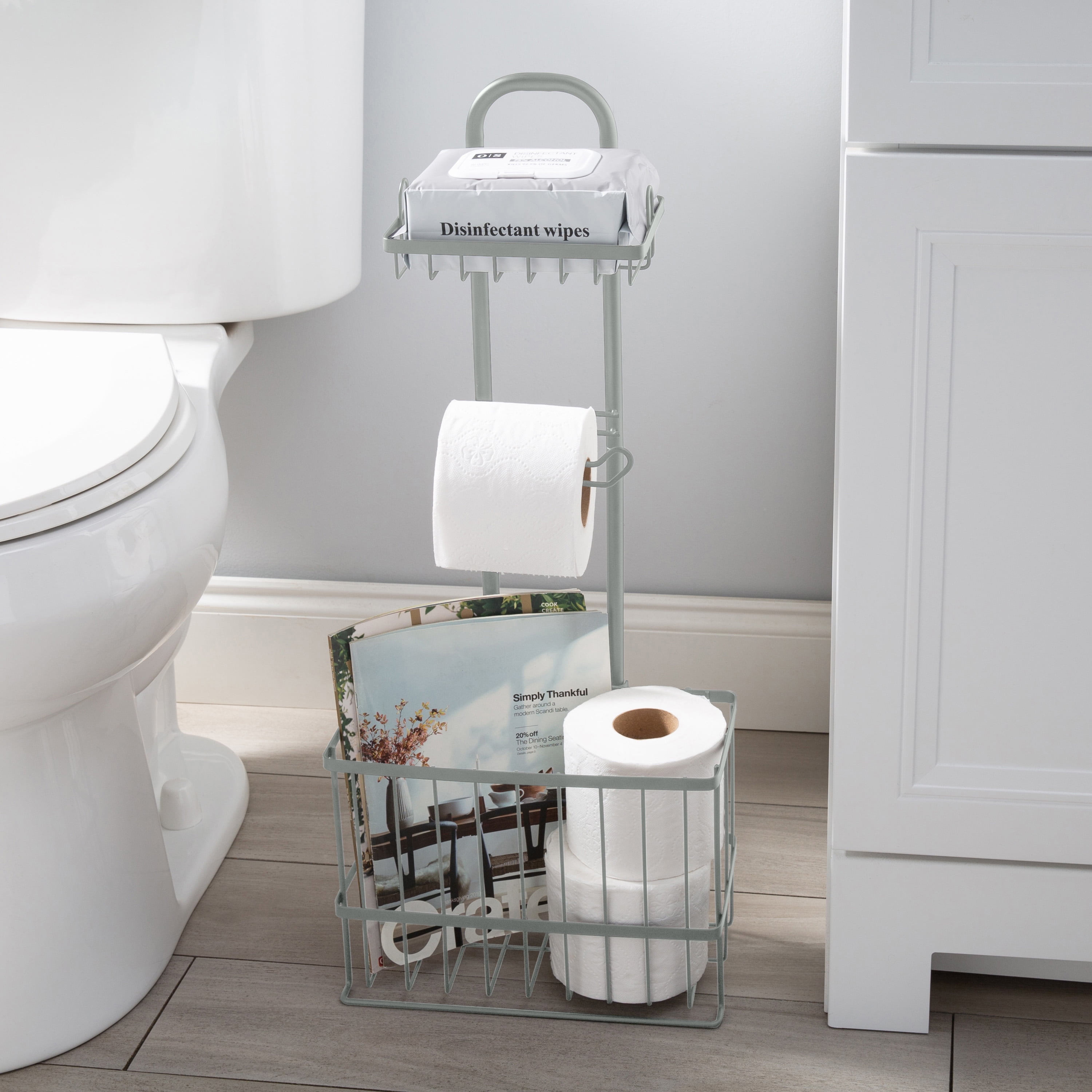 Bath Bliss Cottage Collection Adjustable Three Shelf Bathroom Organizer in Grey