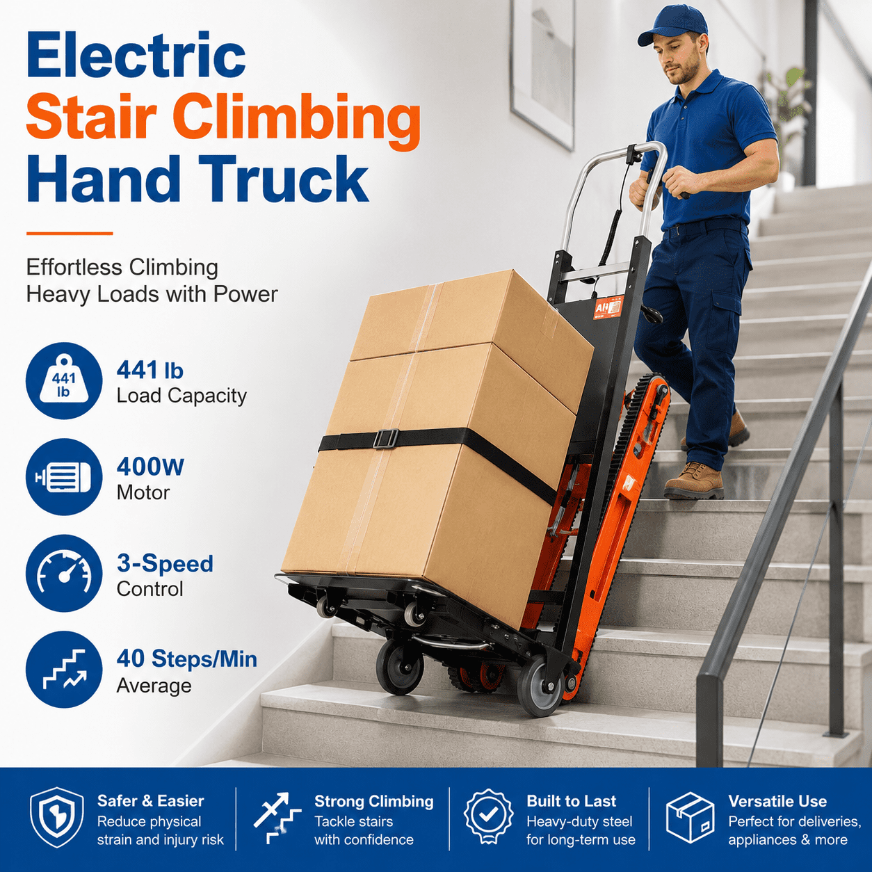 RXFSP Adjustable Ergonomic Foldable Aluminum Hand Truck Dolly Cart 441lb Capacity Electric Climbing