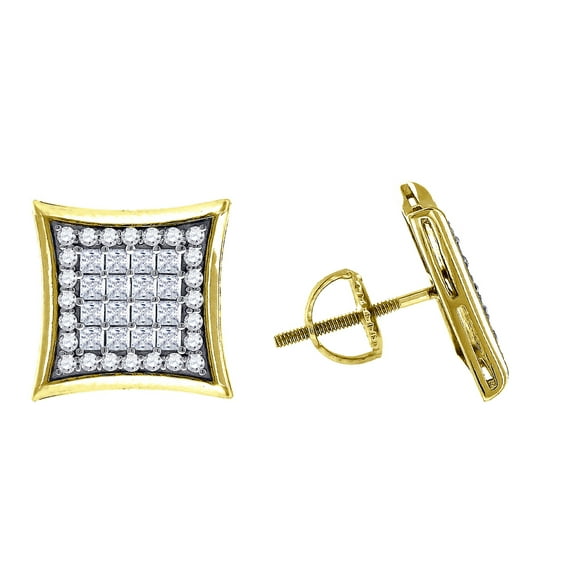 925 Sterling Silver Yellow-tone Mens Princess Cubic Zirconia Kite Stud Earrings Earring for Men