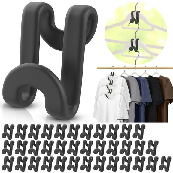 Bevtee 100PCS Hanger Connector Hooks, Plastic Hanger Space Saver Organizer, Heavy Duty Cascading for Closet