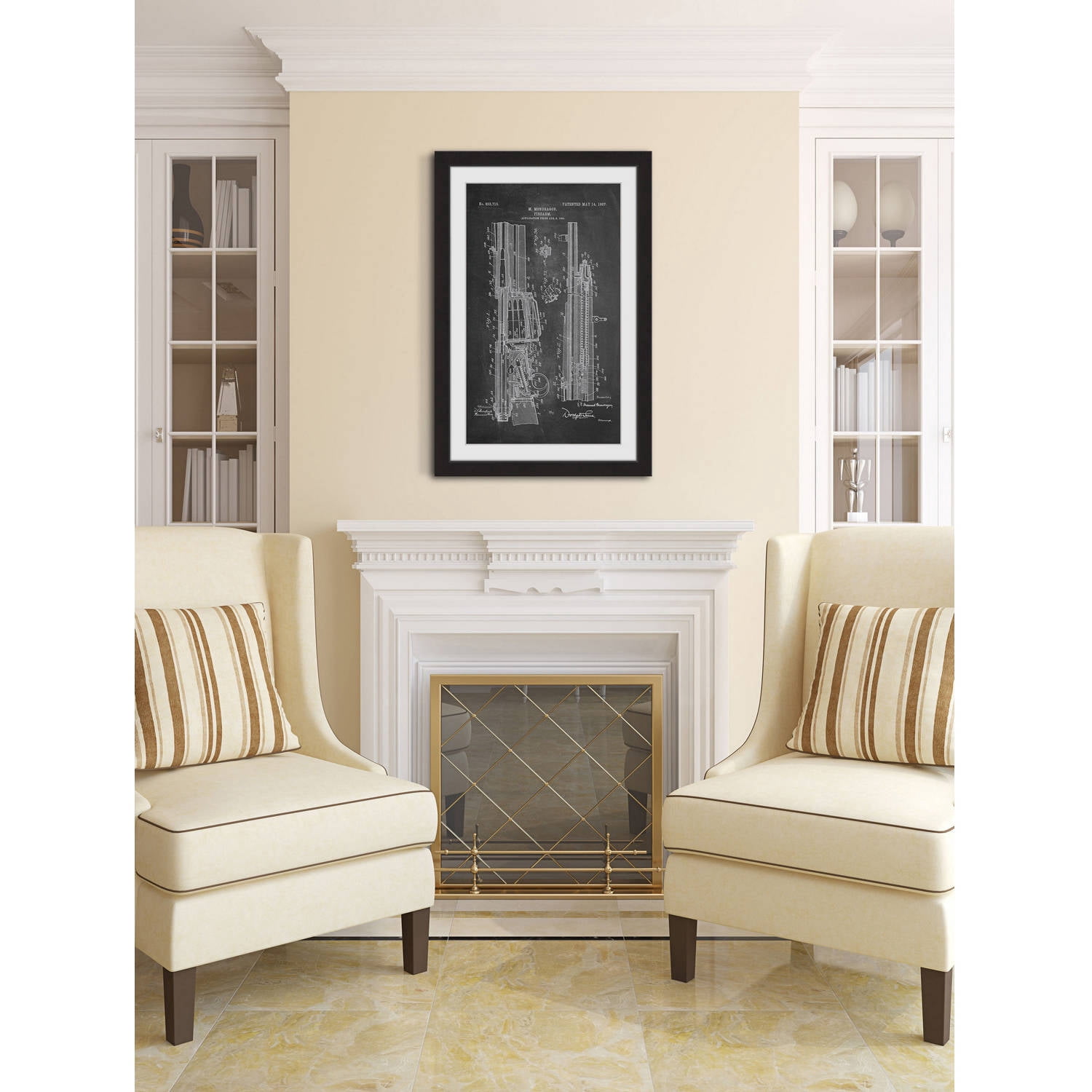 "Rifle 1907 Chalk" Framed Painting Art Print, 12" x 1.5"