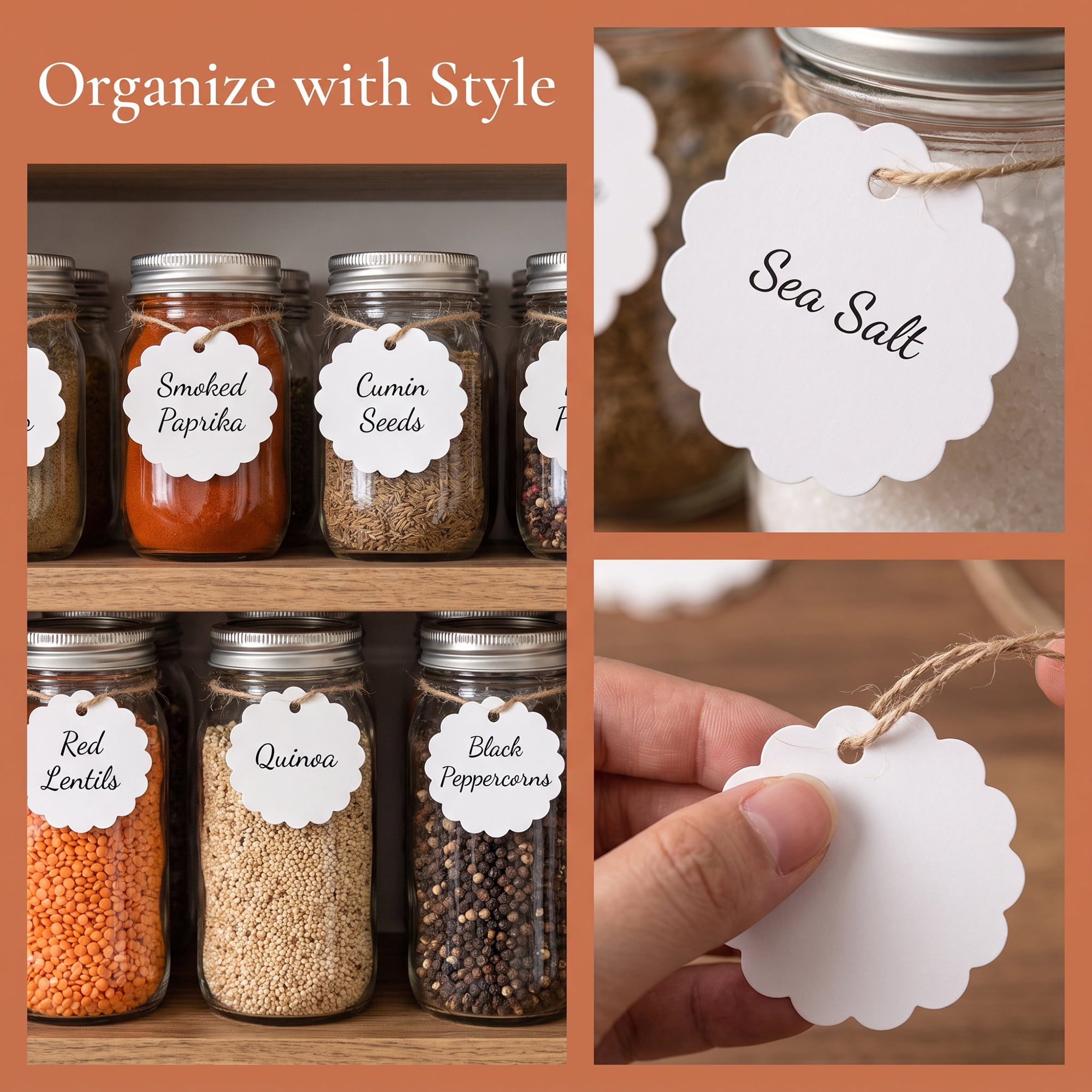 Unique Bargains  Gift Tags with Natural Twine for and Wrapping 2.4" x 2.4" White
