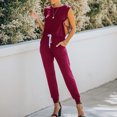 thumbnail image 3 of SELONE Dressy Jumpsuits for Women Pants Sleeveless Sleeveless Ladies Travel Comfortable 2023 Vacation Fancy Jumpsuits for Women Womens Jumpers and Rompers Casual Fashion Solid Color Drawstring Wine L, 3 of 8
