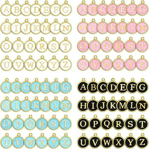 104 pieces Letter Charms for Jewelry Making - Alphabet Charms for Bracelet, Necklace & DIY Projects Black, White, Pink, Blue