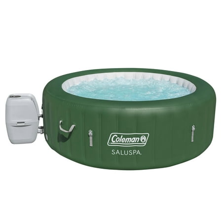 Coleman SaluSpa 6 Person Round Portable Inflatable Outdoor Hot Tub Spa with 140 Air Jets  Cover  and Pump  Green