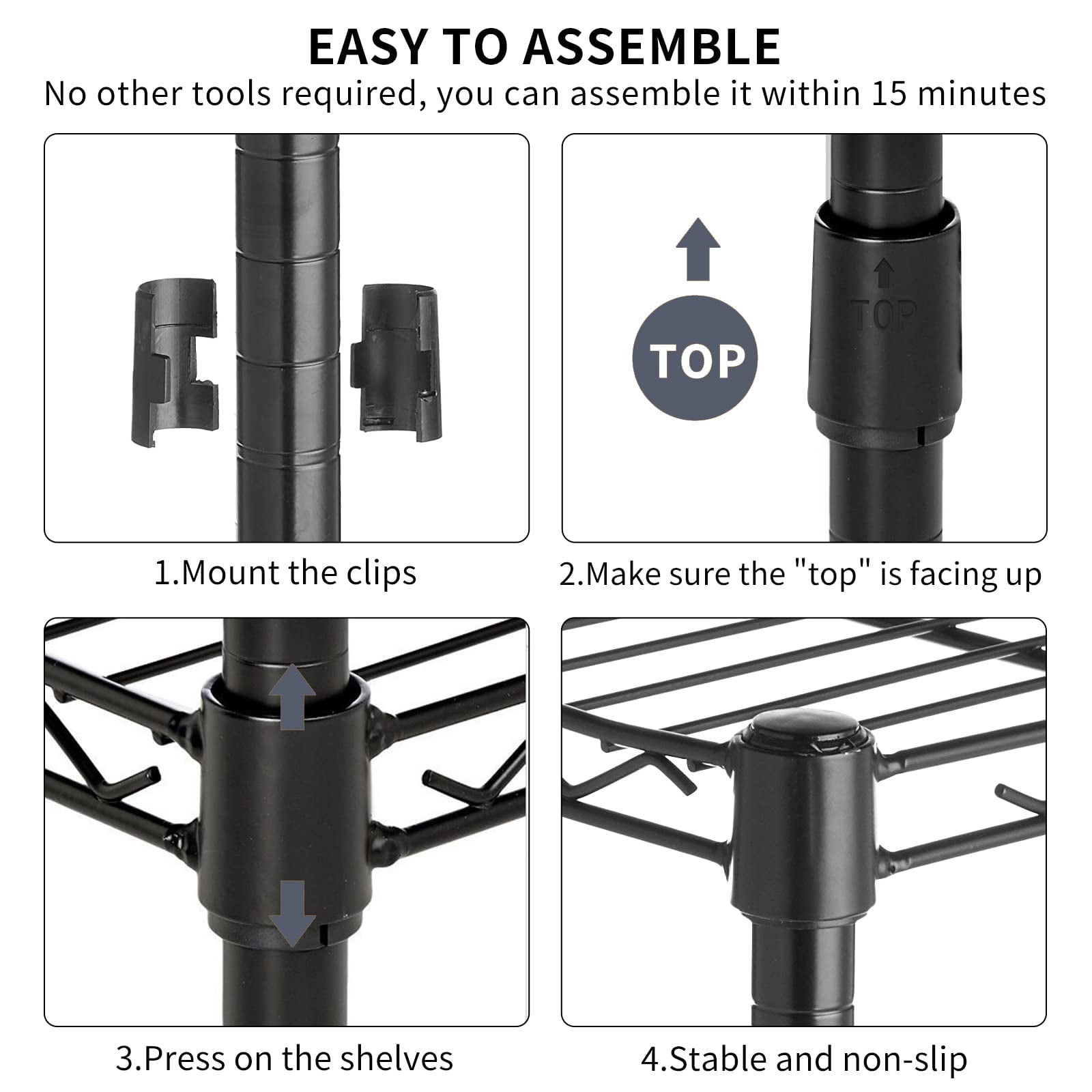 NiamVelo Black Adjustable 6-Tier Wire Metal Shelving Unit