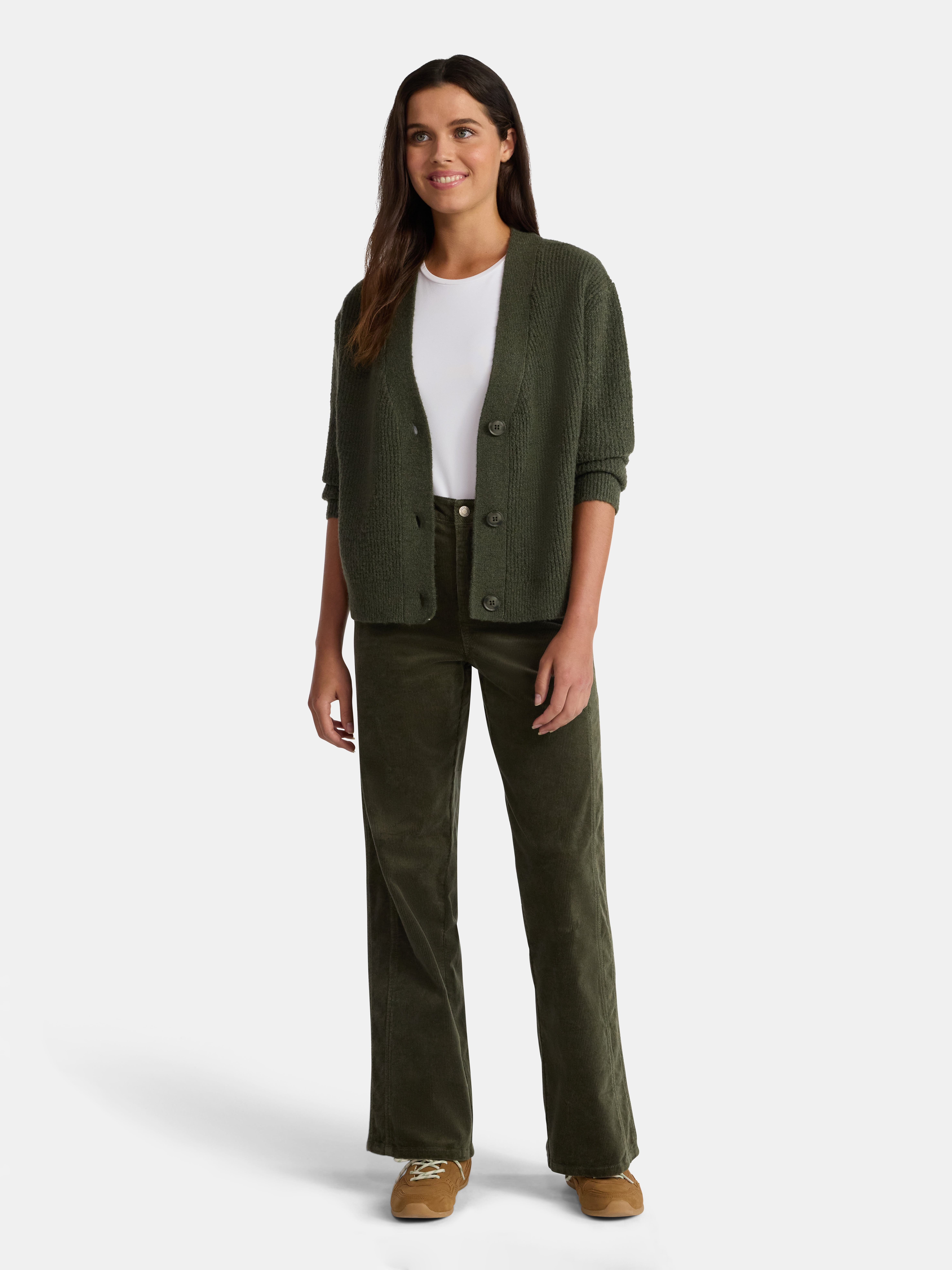 Time and Tru Women's and Women's Plus Corduroy Seamed Wide Leg Pants, 31" Inseam, Sizes 2-22