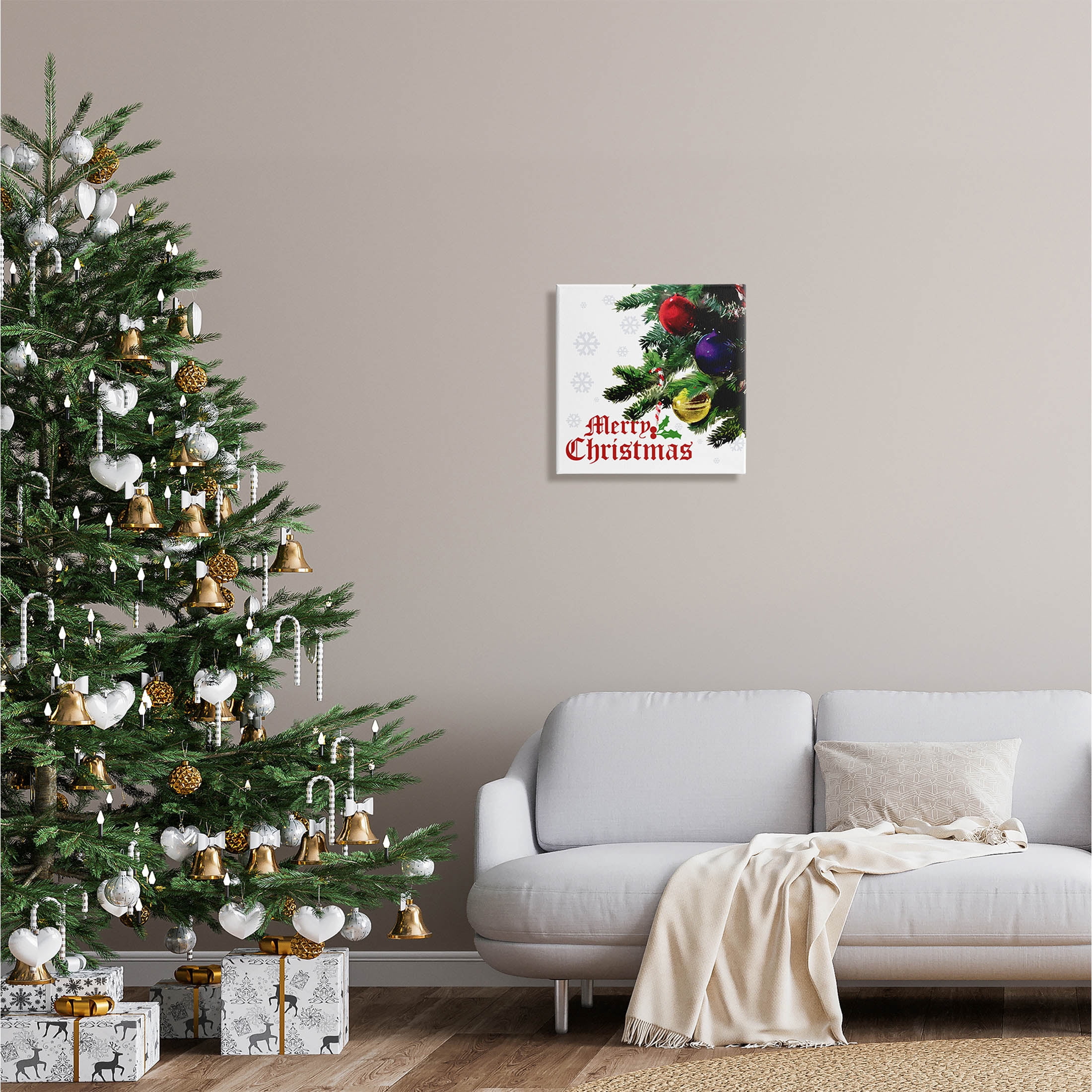 Stupell Industries Merry Christmas Snowflake Pattern Graphic Art Gallery Wrapped Canvas Print Wall Art, Design by The Saturday Evening Post